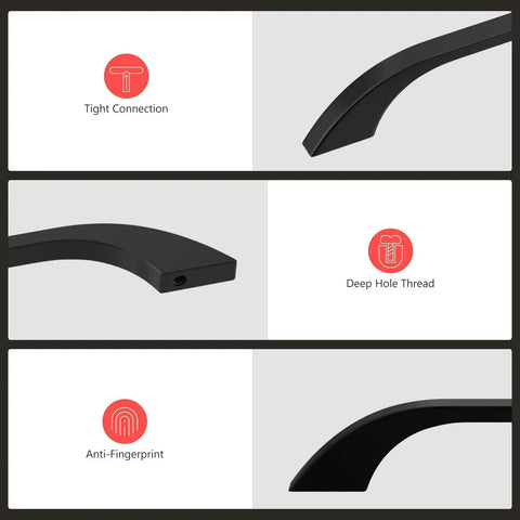 Close-up of 10 Pack 5 Inch Matte Black Aluminum Cabinet Handles Drawer Pulls For Kitchen Cabinets With 128mm Center To Center Rust Resistant Finish showing tight connection and anti-fingerprint features
