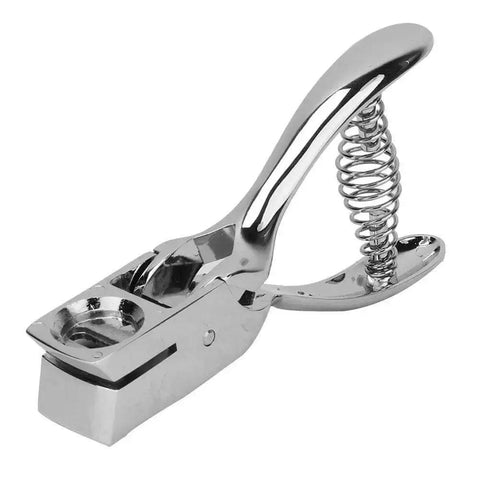 All Metal Handheld Hole Slot Puncher For ID Cards And Paper Crafts With 5.4 Inch Oval Punch And Spring Mechanism side view