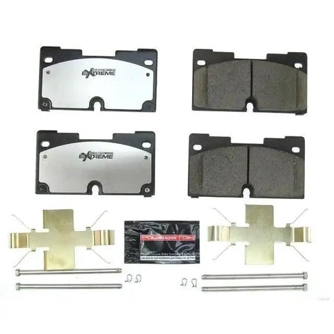 PowerStop Z36-2173 front brake pad kit; carbon-ceramic pads with install hardware, four pads shown