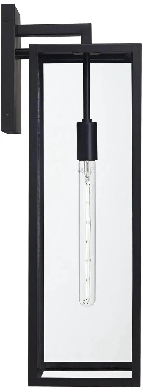 Modern Industrial Outdoor Wall Light Fixture In Mystic Black With 27 Inch Clear Glass Panels for exterior use, front view