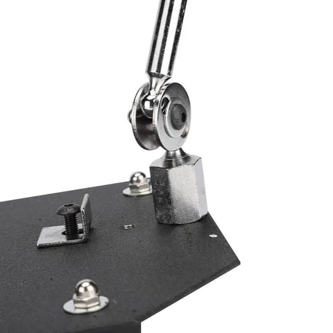 Close-up of Pro Grade Sturdy Welding Table Clamp With 360 Degree Adjustable Arms, showing the steel clamp and adjustable joint.