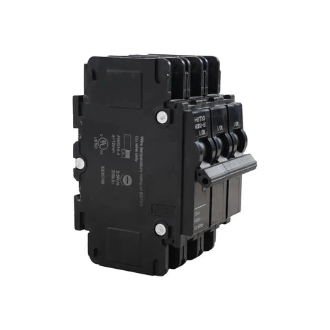 Side view of AC Miniature Circuit Breaker 25 Amp 120 Volt 240 Volt 3 Pole DIN Rail Mount 35mm UL 489 Listed MCB With 10kA Breaking Capacity