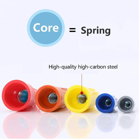 330-piece wire connector nuts kit with assorted red, pink, orange, yellow, blue and gray twist caps and metal springs