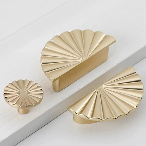 Semicircle Sunflower Cabinet Pulls In Brushed Gold Finish 6 Pack Durable Zinc Alloy Drawer Handles Knobs For Kitchen