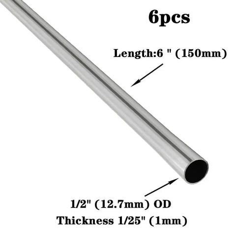 Durable 304 Stainless Steel Tubing One Half Inch OD Six Inch Length One Twenty Fifth Inch Wall Weldable Round Pipe Six Pack