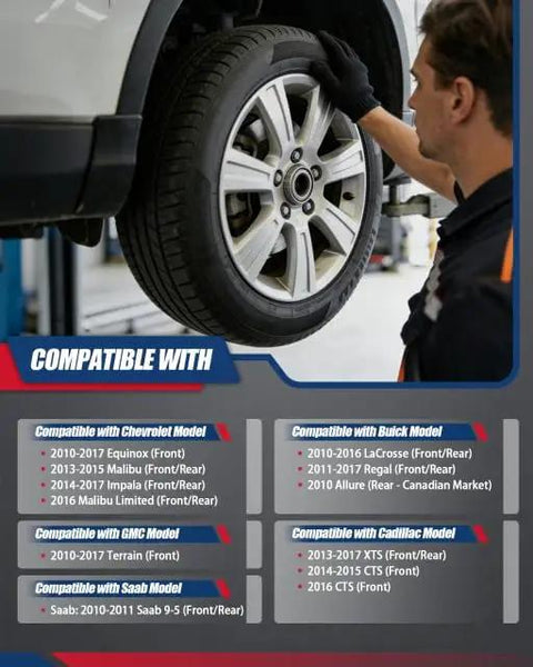 Technician inspecting wheel with Hub Bearing Assembly Front And Rear 5 Lug With ABS For GM Vehicles 2010 To 2017 Compatibility