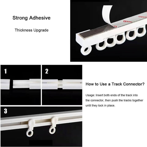 DIY Friendly Self Adhesive Curtain Track Ceiling Or Wall Mount No Drill No Damage Hanger System Easy Install Rails 2.4m adhesive section