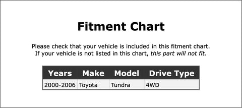 Fitment chart for Front Wheel Bearing Retaining Ring For Tundra 2000-2006 4WD Drop-In Fit Easy Install Front End Replacement PC-400516 OE-Quality Direct Fit Built Tough