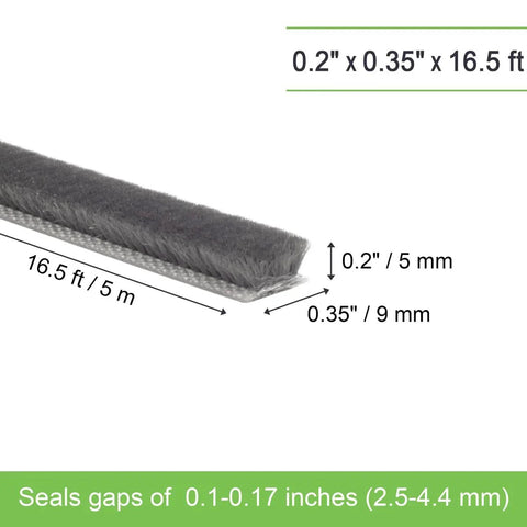 Self-Adhesive Weather Stripping Seal For Doors And Windows That Blocks Drafts, Improves Insulation, And Cuts Energy Bills, Gray, size 0.2 in x 0.35 in x 16.5 ft, angled view