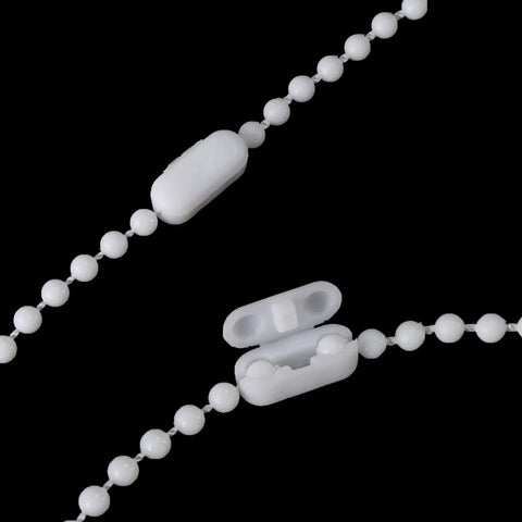 Bead Chain Repair Kit For Window Blinds And Shades, 10 Meter White Plastic Bead Chain With 10 Connectors, close-up view