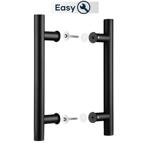 12 Inch Double Sided Push Pull Door Handle Set Matte Black Stainless Steel For Glass And Wood Doors Ergonomic Chamfered Edges H Shape Design