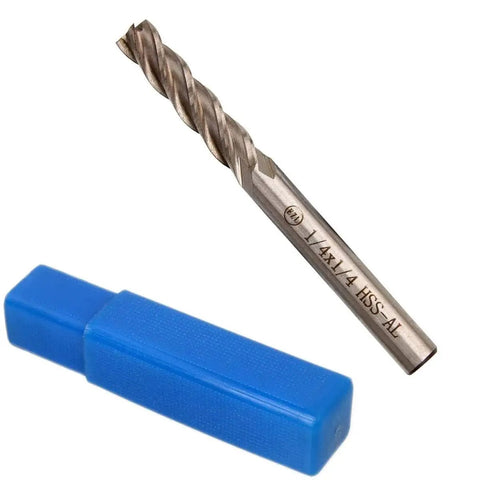 Eight Pack 0.25 Inch End Mills Set With Four Flutes HSS End Mill Square Nose CNC Bits shown with blue storage box