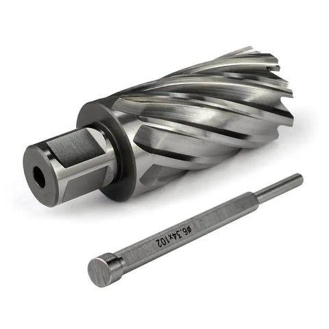 Annular Cutter One And A Quarter By Two Inch Cutting Diameter, Two Inch Depth, Three Quarters Inch Weldon Shank With Two Flats, Pilot Pin, Magnetic Drill Bit For Magnetic Drill Press, Delivers Holes Up To Ten Times Faster Than Standard Bits.
