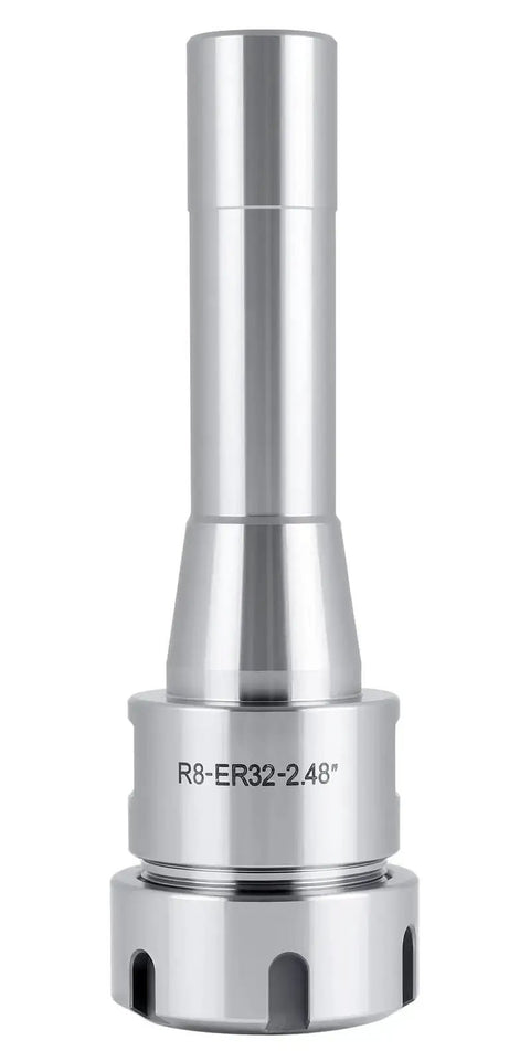 Front view of R8 Shank ER32 Collet Chuck For CNC Milling And Lathe Tools, 8000 RPM Max, ultra precision, hardened tool steel construction.