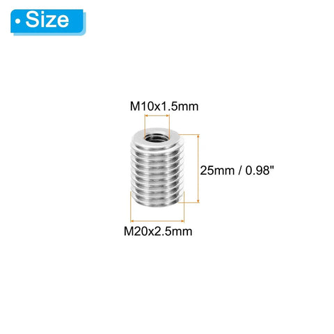 PATIKIL thread adapter sleeve M20 to M10, 25mm long, stainless steel, 2 pcs