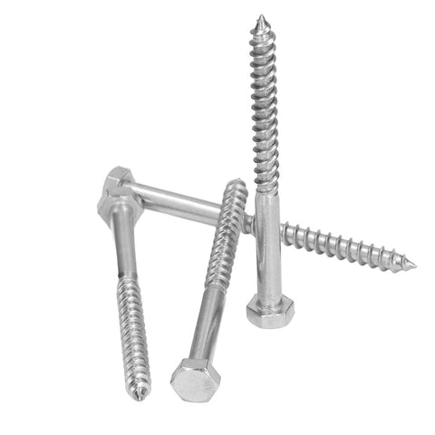Self Tapping Hex Lag Screws, 304 Stainless Steel, Half Thread, A2-70 High Hardness displayed against white background