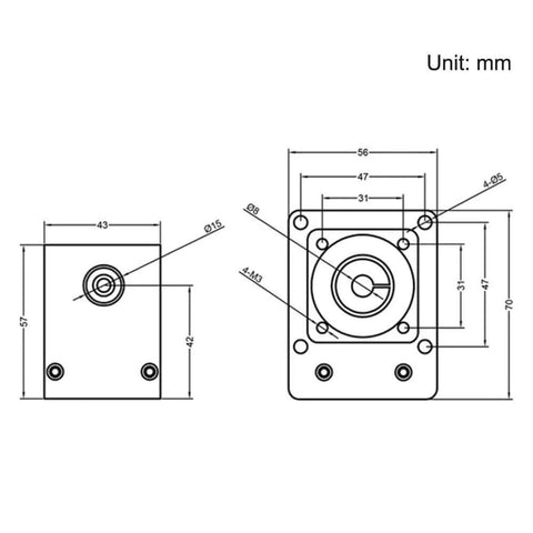Technical drawing of 300mm Travel Linear Stage Actuator with SFU1605 Ball Screw and NEMA23 Stepper Motor, Square Linear Rails dimensions