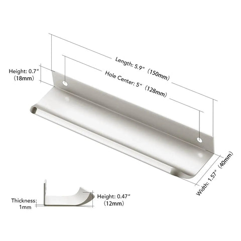 Dimensions of Six Pack Cabinet Handles Finger Edge Pulls 150mm Five Point Nine Inch Brushed Nickel Finish with 5 Inch Hole Centers