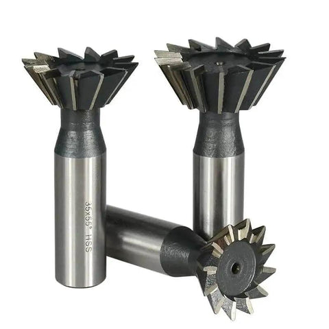 Boss Grade Tungsten Carbide Dovetail Milling Cutter 55 Degree End Mill for dovetail slots, 10 to 60 mm cutting diameter, side view.