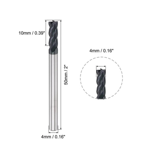 Square Nose End Mill 4mm Carbide Router Bit AlTiN Coated for CNC Milling 4mm Shank 50mm Length