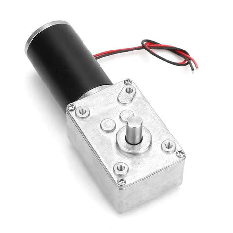 DC 12V Gear Motor with 50 RPM Output, high torque, reversible gearbox, 8mm shaft, metal build for automation projects, side view