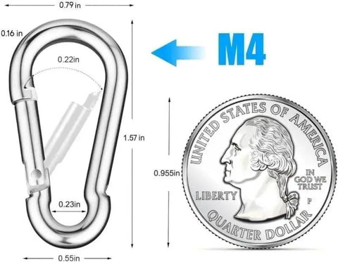 30 Pack M4 Mini Carabiner Clips 1.57 Inch Spring Loaded For Camping Gear next to US quarter for size comparison