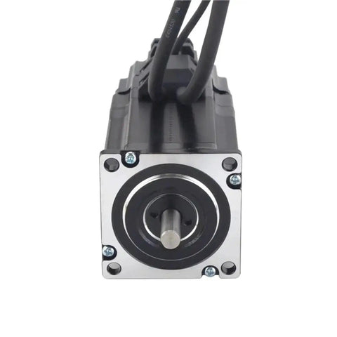 Front view of NEMA 23 closed-loop stepper motor with silver faceplate and protruding shaft