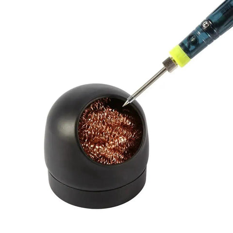 Soldering Tip Cleaner Wire And Brass Holder Station No Water Tip Cleaning Tool For Soldering Iron Tips Pro Grade Solder Iron Cleaner By MMOBIEL Pro Tool Kit showing brass wire in black holder