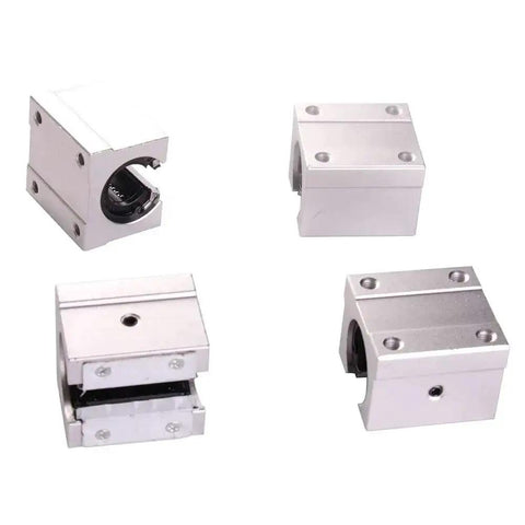 Open Linear Motion Bearing Slide Kit 4 Pack SBR10UU SBR12UU SBR16UU SBR20UU SBR25UU 12mm Linear Sliders shown from different angles.