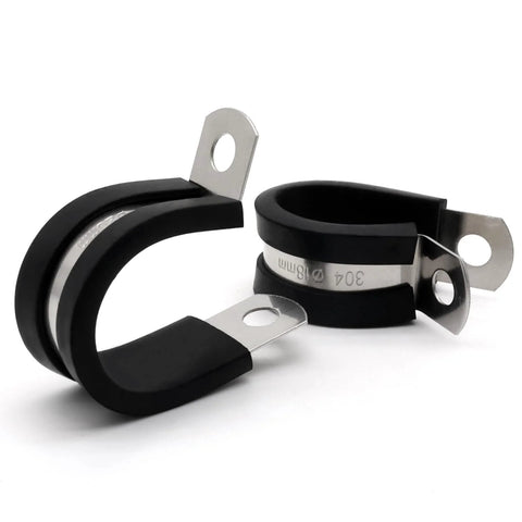 ZIPCCI 1/2 inch cable clamps, two rubber-lined stainless steel hose clamps with mounting tabs, 14 mm inner diameter.
