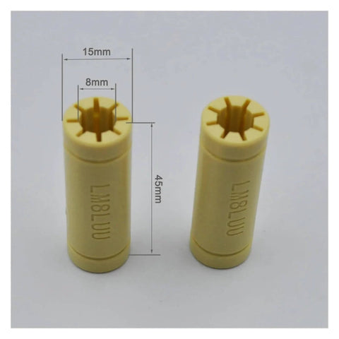 Solid Polymer LM8LUU Linear Bearing Bushing 8x15x45 Mm For 8 Mm Shafts, Plastic Bearings, 2 Pack