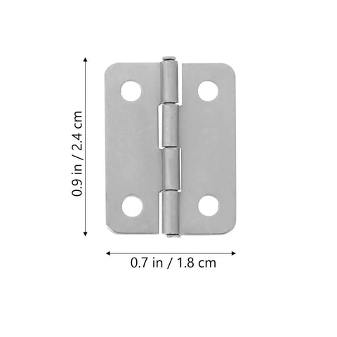 Front view of silver iron hinge from 20 Piece Mini Hinge Set For DIY Projects And Handmade Crafts Small Iron Hinges