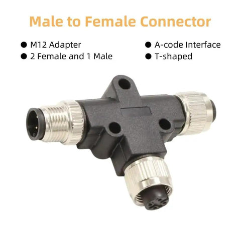 M12 T Type Connector A Code Male To Female Unshielded IP67 Waterproof Field Wired Sensor Plug Adapter For Aviation Industrial Use