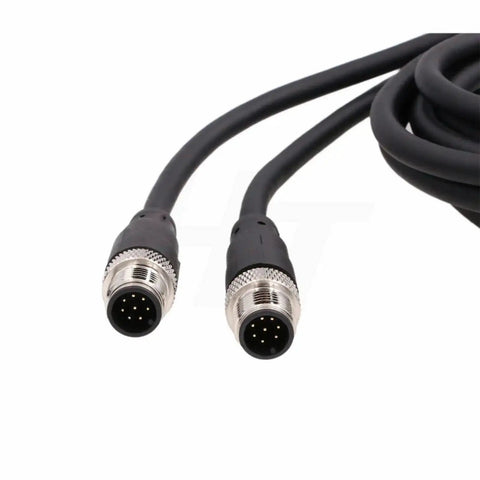 M12 A Coded 8 Pin Male to 8 Pin Male Shielded Signal Cable for industrial controls, 5m, showing connectors, PVC jacket