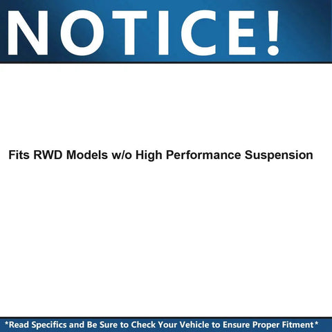 Image featuring a notice about fitment requirements for RWD models without high performance suspension related to the Front Control Arm Kit.