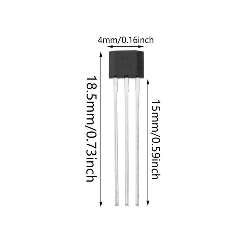 Hall Effect Sensor Kit With 49E OH49E SS49E S49E TO 92 3 Pin Hall Sensor Elements Magnetic Detectors For Electric Vehicle Motors and Industrial Machinery Repair, dimensions labeled