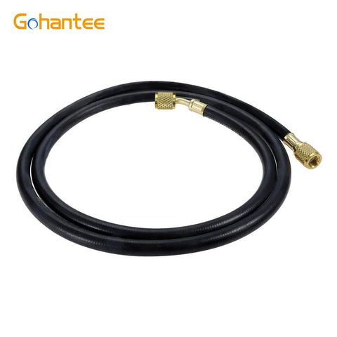 R410A AC refrigerant charging hose, 59-inch length, 1/4 in SAE female flare, brass fittings, 800 PSI