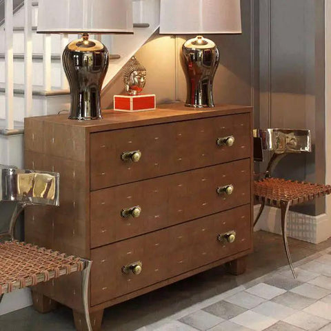 Retro Antique Brass Zinc Alloy Cabinet Knob With Backplate Single Hole Center 6 Pack installed on wooden dresser