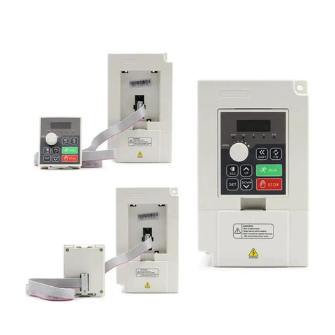 2.2KW 110V Inverter VFD Variable Frequency Drive 0-1000Hz, front view showing control panel and wiring setup for motors