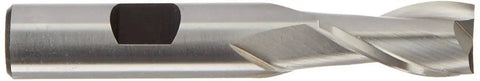 Side view of Heavy Duty Pro Grade HSS End Mill 2 Flute Regular Length For Metalworking One Half Inch Shank Three Inch Overall Length Uncoated Finish Right Hand Cut For Slotting Drilling Pocketing And General Purpose YG 1