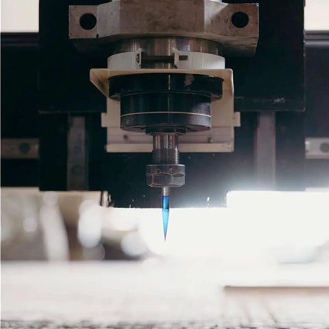 Close-up of CNC machine using 10Pcs Nano Blue Coated 10 Degree V Bit Engraving Router Bits Set For PCB Wood Plastic Lettering Sign Making