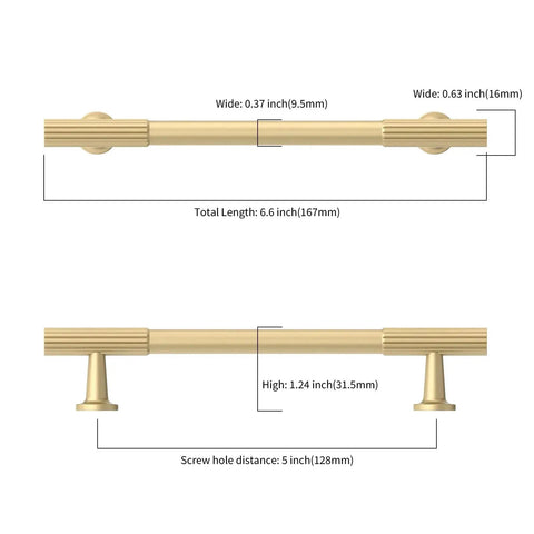 Diagram of 10 Pack 5 Inch Brushed Gold Cabinet Pulls For Kitchen Cabinets And Cupboards, showing dimensions and mounting holes.