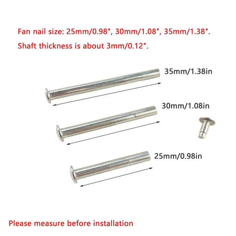 Eight Pack Folding Fan Axle Rivet Nails and Nut Repair Kit 35mm Replacement Fasteners with various sizes shown
