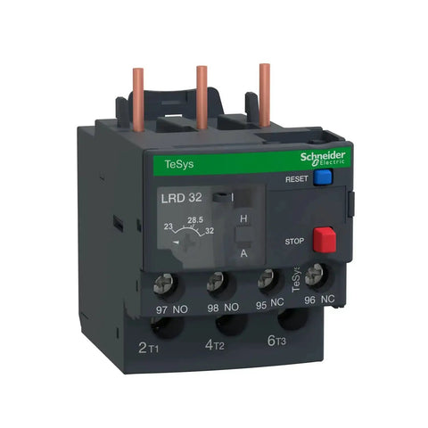LRD32 Thermal Overload Relay For Motors 23-32A Class 10A industrial grade, black panel-mount device with control dials, front view.
