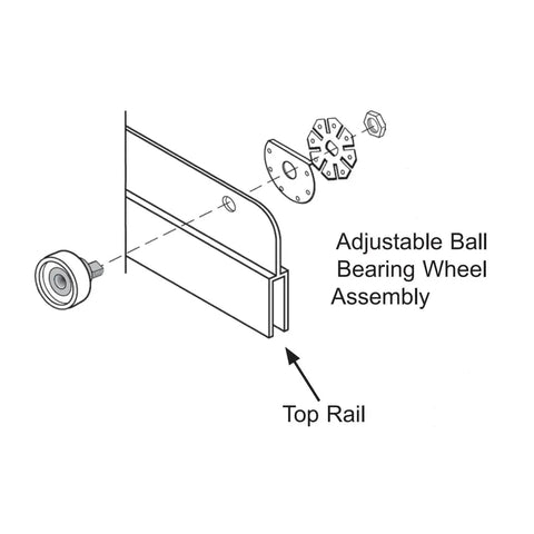 Diagram of Quick Adjust Ball Bearing Shower Door Roller Set For Framed Showers, illustrating parts and assembly process.