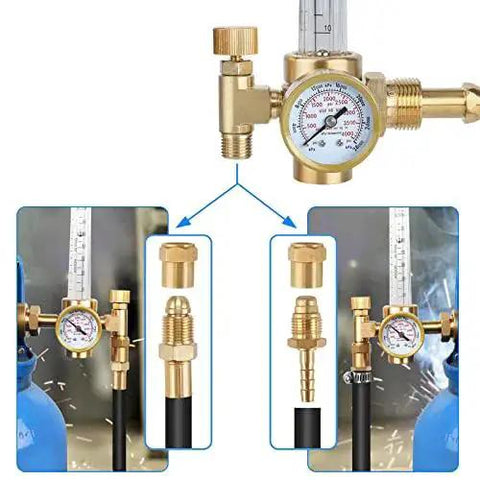 Argon Regulator For Welding With 6.6Ft Hose And CGA580 Fitting, Flow Meter Gas Regulator Gauge For Argon CO2 MIG TIG, parts view