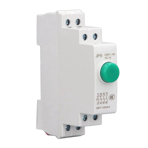 Heavy Duty DIN Rail Mount Push Button Switch 230V AC 2NO 2NC Industrial Start Button in white housing with green button