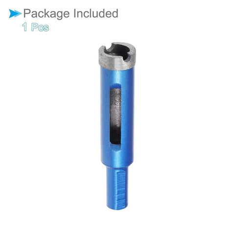 Front view of a Diamond Core Drill Bit 16mm Diameter for M10 Angle Grinders, blue, for wet or dry drilling in tile and stone.