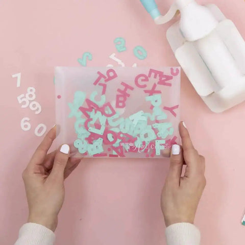 Number Shaped Die Cut Set, 0 Through 9, For Card Making And Scrapbooking, 10 piece die cuts displayed with assorted crafting tools