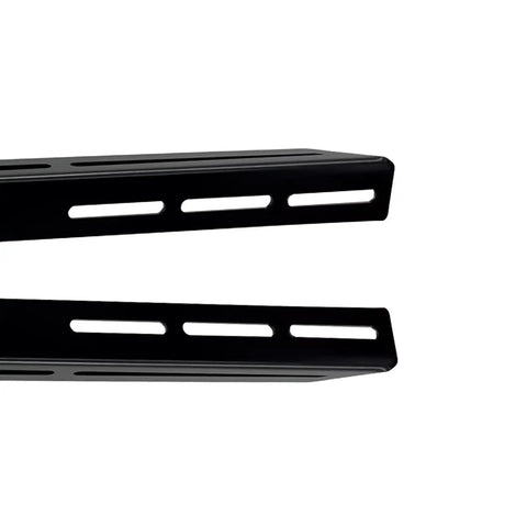 Close-up view of Steel Floor And Wall Mount Amplifier Rack For Car Audio And AV Setups Laser Cut Precision Powder Coated Black Finish